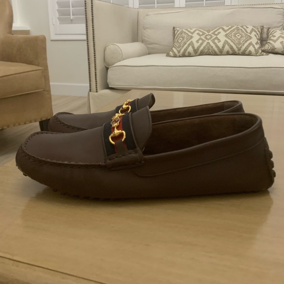 Gucci Ayrton Leather & Web Driver Loafers Shows Size 9.5 UK - Picture 2 of 13
